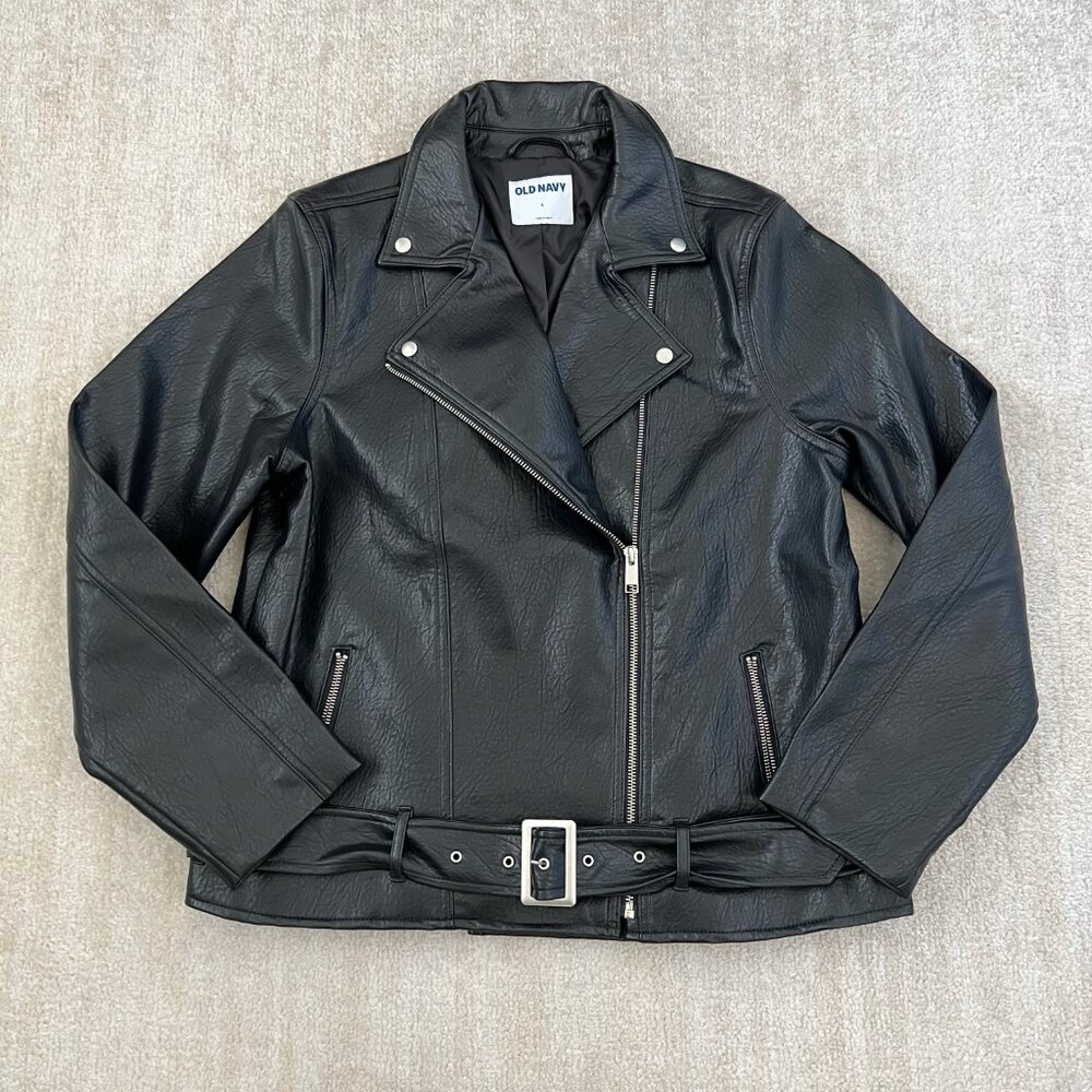 Old Navy Black Faux Leather Moto Jacket L